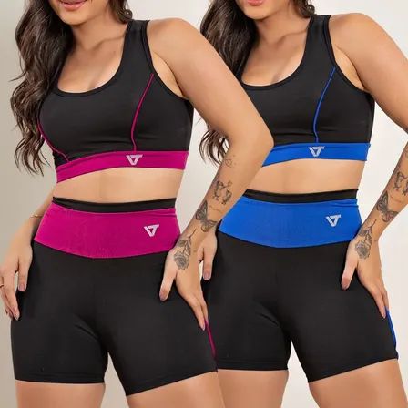 2 Conjuntos Fitness Femininos de Top e Short