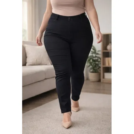 Calça Jeans Feminina Plus Size Cintura Alta Skinny com Lycra
