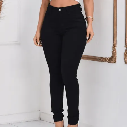 Calça Jeans Feminina Preta Cintura Alta Levanta Bumbum