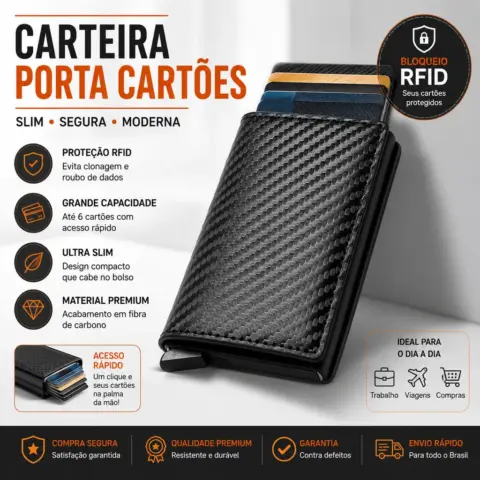 Carteira Porta-Cartões Masculina Fibra de Carbono