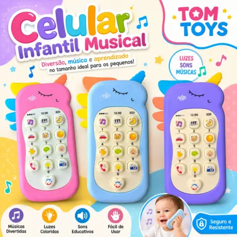 Celular Infantil Musical Unicórnio ou Dinossauro