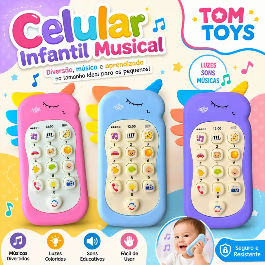 Celular Infantil Musical Unicórnio ou Dinossauro
