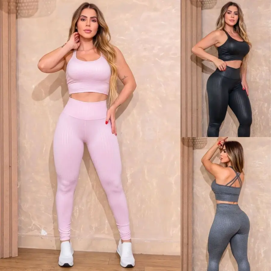 Conjunto Fitness de Top Texturizado e Legging