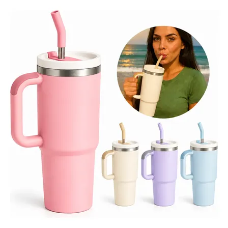 Copo Garrafa Térmica 1,2l Inox com Tampa E Canudo Gigante