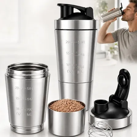 Coqueteleira Academia Whey Shakeira Inox 900ml Compartimento