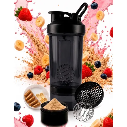 Coqueteleira Shaker Academia Compartimento 600ml Shaikeira Suplementos Whey Cápsulas Comprimidos Fit Home Safe Home