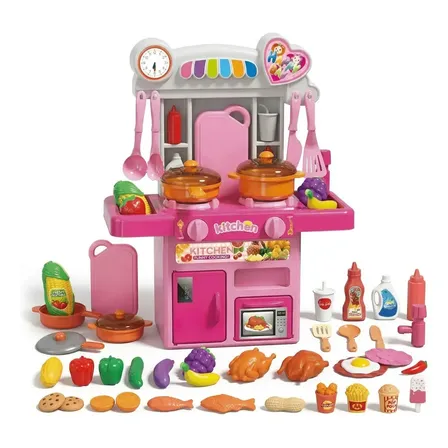 Cozinha Infantil Completa com Luz E Som Acessórios Sai Água Rosa