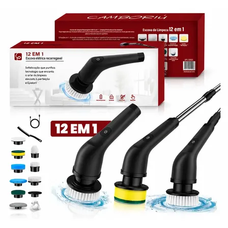 Escova de limpeza elétrica 12 em 1 giratória recarregável cabo regulável EPS-4112 – PRETO
