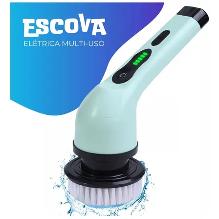 Escova de Limpeza MOP Elétrica 9 em 1 Multifuncional Giratória Recarregável Cozinha Banheiro Esfregão Multiuso Rotatória Magica 360° Sem Fio Marca POP Imports Verde