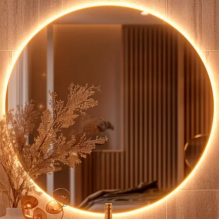 Espelho Redondo 40cm com Iluminação LED Fria para Parede – Ideal para Quarto, Banheiro e Sala, Moldura Lapidada de 40cm, Perfeito para Decoração