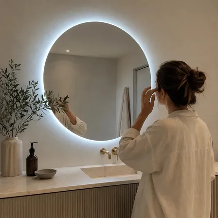 Espelho Redondo Led 60cm Iluminação Moldura Led Frio 6000k Ornamo Decor