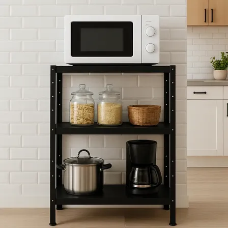 Estante Multiuso Cozinha Suporte para Microondas em Aço Luxo Preto