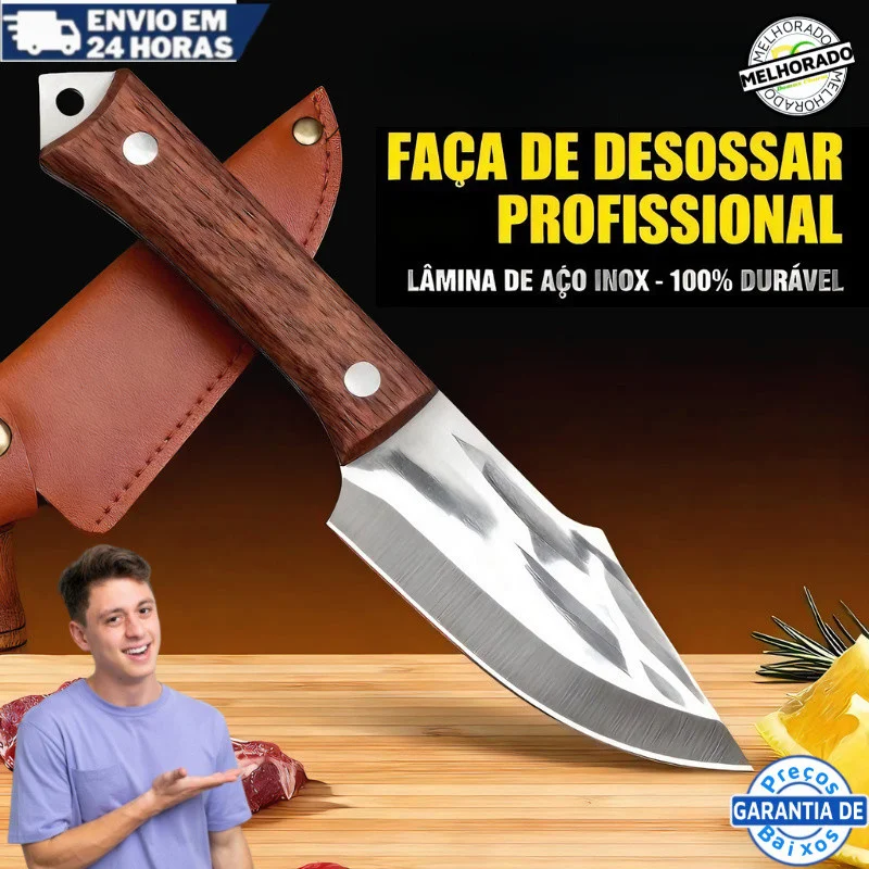 Faca Cutelo Artesanal com Bainha de Couro