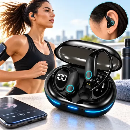 Fone de Ouvido Bluetooth Sem Fio Wireless Tws Anti-ruído Tipo Gancho Esportivo Academia Bike Ciclismo Corrida Compatível iPhone Samsumg Xiaomi Motorola Preto