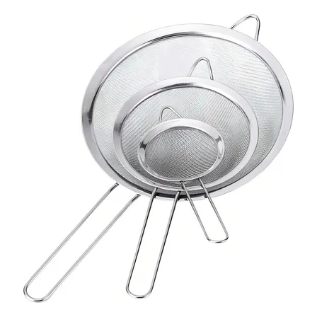 Jogo 3 Peneiras P M G em Casa Tem Aço Inox Luxo Utensílios de Cozinha