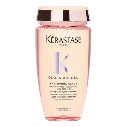 Kérastase, Bain Shampoo, Gloss Absolu, Hydra Glaze, Ação Anti-frizz com Ácido Hialurônico, Ácido Glicólico e Óleo de Rosa Silvestre, Potencializa o Brilho 250ml