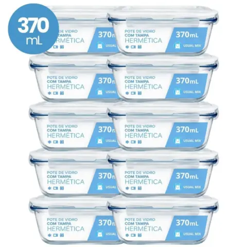 Kit 10 Potes de Vidro Hermético 370 ml