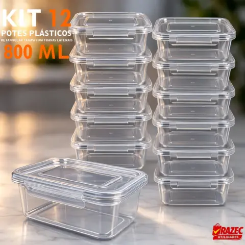 Kit 12 Marmitas de 800 ml com Trava