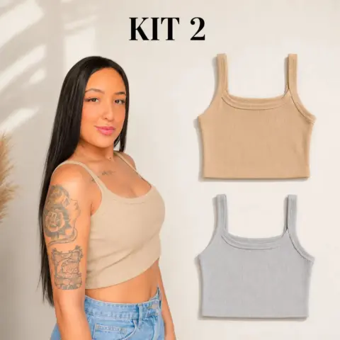 Kit 2 Regatas Cropped Caneladas Forradas