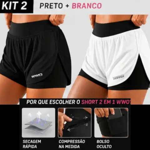 Kit 2 Shorts 2 em 1 Dry Fit com Bolso