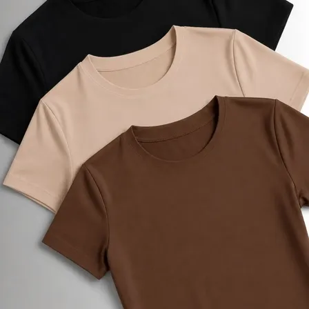 Kit 3 Camisetas Manga Curta Blusas Femininas Baby Look Comfy Preto+marrom+nude M