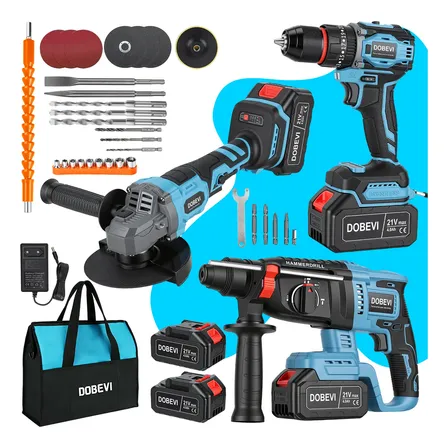 Kit 3 em 1 Ferramentas Eletrica Furadeira Impacto 2 Bateria