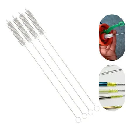 Kit 3 Escovas para Limpeza de Canudos Escovinha Higiênica Cinza