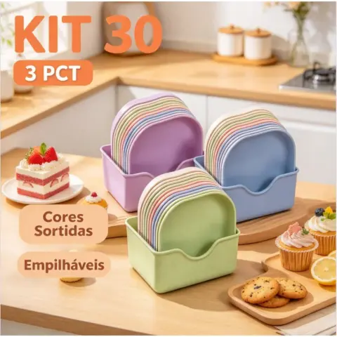 Kit 30 Pratos Plásticos Reutilizáveis
