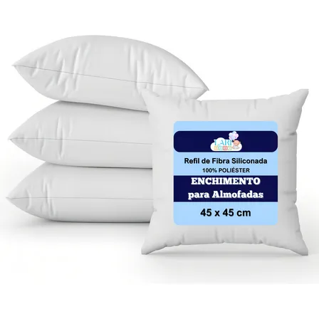 Kit 4 Enchimento Almofada 45×45 cm Fibra Siliconada 100% Silicone Antialérgico Refil Branco Macio e Confortável