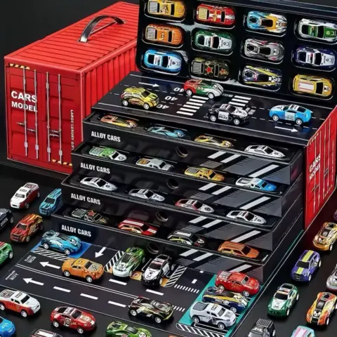 Kit 48 Carrinhos de Fricção com Caixa Pista