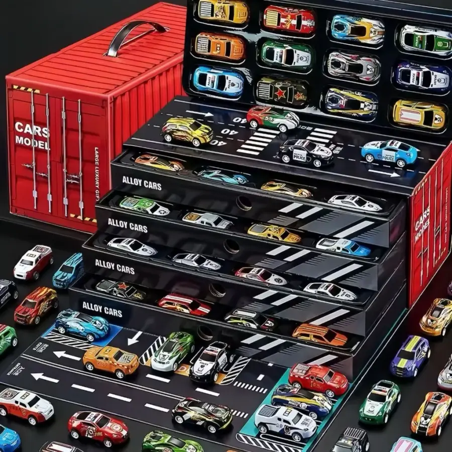 Kit 48 Carrinhos de Fricção com Caixa Pista