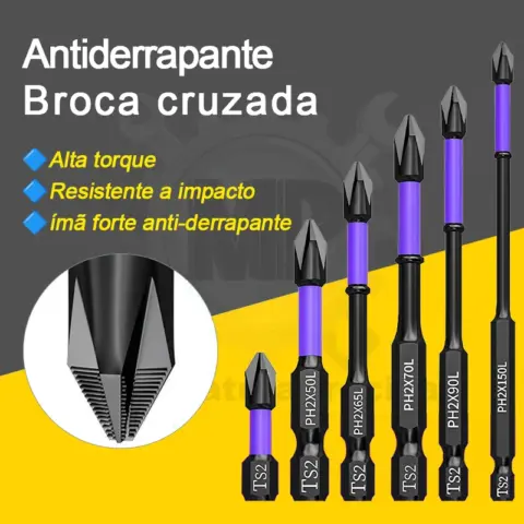 Kit 6 Pontas Phillips PH2 de Impacto