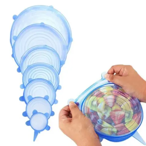 Kit 6 Tampas de Silicone Reutilizáveis