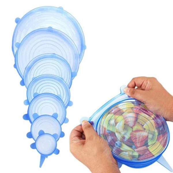 Kit 6 Tampas de Silicone Reutilizáveis