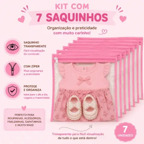 Kit 7 Saquinhos para Mala Maternidade