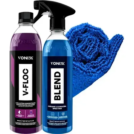 Kit – Cera Spray Vonixx Blend Carnaúba 500ml + Shampoo Automotivo V-Floc 500ml + Toalha Microfribra 40X40cm 350gsm Vintex