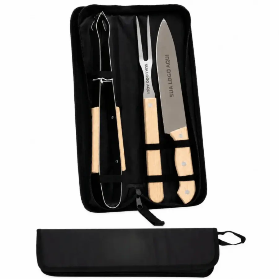Kit Churrasco Personalizado 3 Peças em Inox