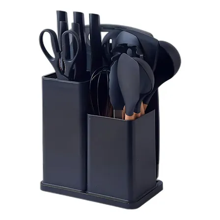 Kit Cozinha 19 Peças Utensílios Tábua em Silicone Espátula Preto