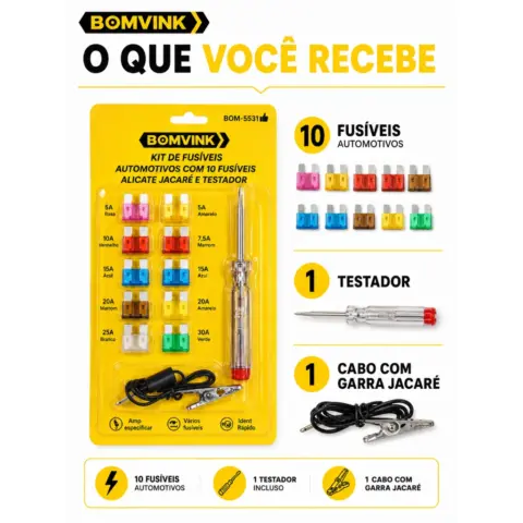 Kit de Fusíveis com Testador para Carro e Moto