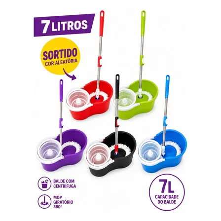 Kit Limpeza Mop Pro Giratório 7 Litros Cabo Inox 3 em 1 Sort Sortido
