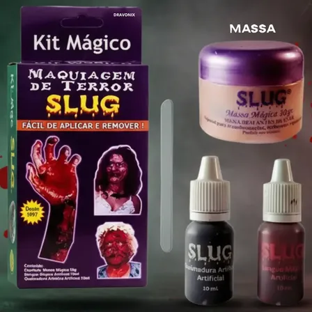 Kit Maquiagem de Terror Halloween + Massa + Ferida Falsa Queimadura Sangue Falso Artificial Zumbi Cosplay Slug – Dravonix