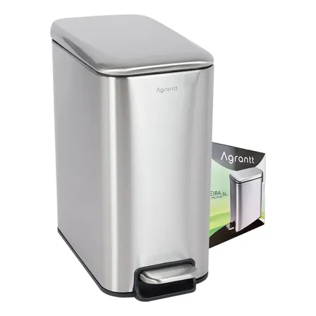 Lixeira Lixo Nuvia 5 Litros Sistema Soft Close Inox Agrantt Prateado / Inox