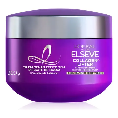 L’Oréal Paris Elseve Collagen Lifter Máscara de Tratamento Condicionante Efeito Teia para Resgate de Massa com Peptídeos de Colágeno Reconstrói a Fibra e Dá Volume por 72h 300g