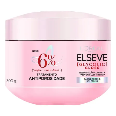 L’Oréal Paris Elseve Glycolic Gloss Máscara Capilar Antiporosidade, com Ácido Glicólico, Sela a Cutícula, Garante 3X Mais Brilho Espelhado e Maciez Intensa, 300g