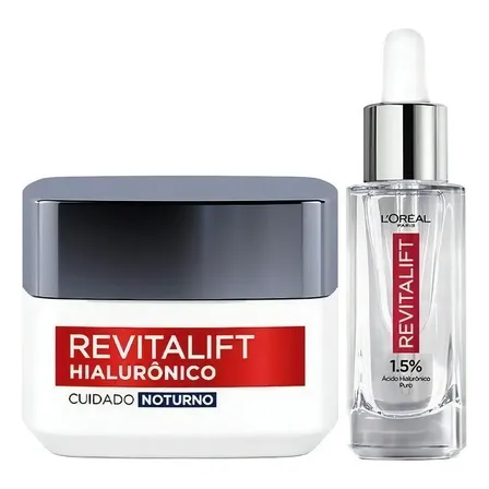 L’Oréal Paris Revitalift Hialurônico Kit Skincare Anti-Idade, com Sérum Preenchedor 30ml + Creme Facial Noturno, Ácido Hialurônico para Hidratação e Redução de Rugas 49g