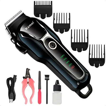 Máquina de Tosa Profissional Sem Fio Pets Cachorro Gato Preto 127/220v