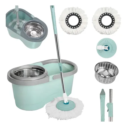 Mop Giratório Balde 13l Esfregão Cabo 130cm Rodinhas com Refil Sujeira Cesto Inox Fácil Limpeza Eficiente Completo Sem Esforço Uso Longo Faxina Rápida Praticidade Higiene Limpar Casa Moderna Remova