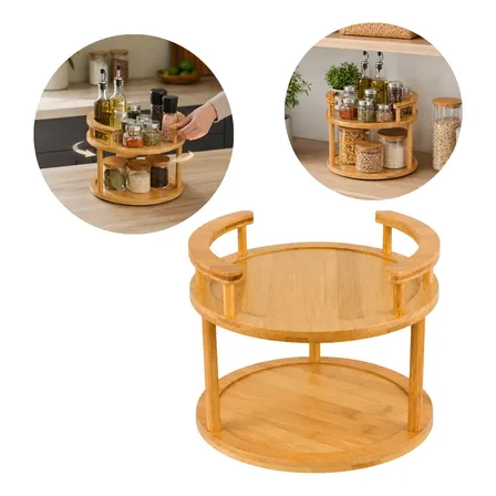 Organizador Giratório 2 Andares Suporte Bambu Cozinha Casa Bambu