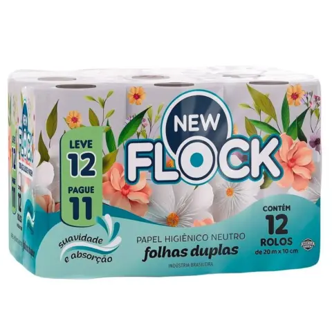 Papel Higiênico New Flock Folha Dupla 12 Rolos