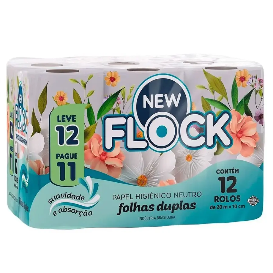 Papel Higiênico New Flock Folha Dupla 12 Rolos